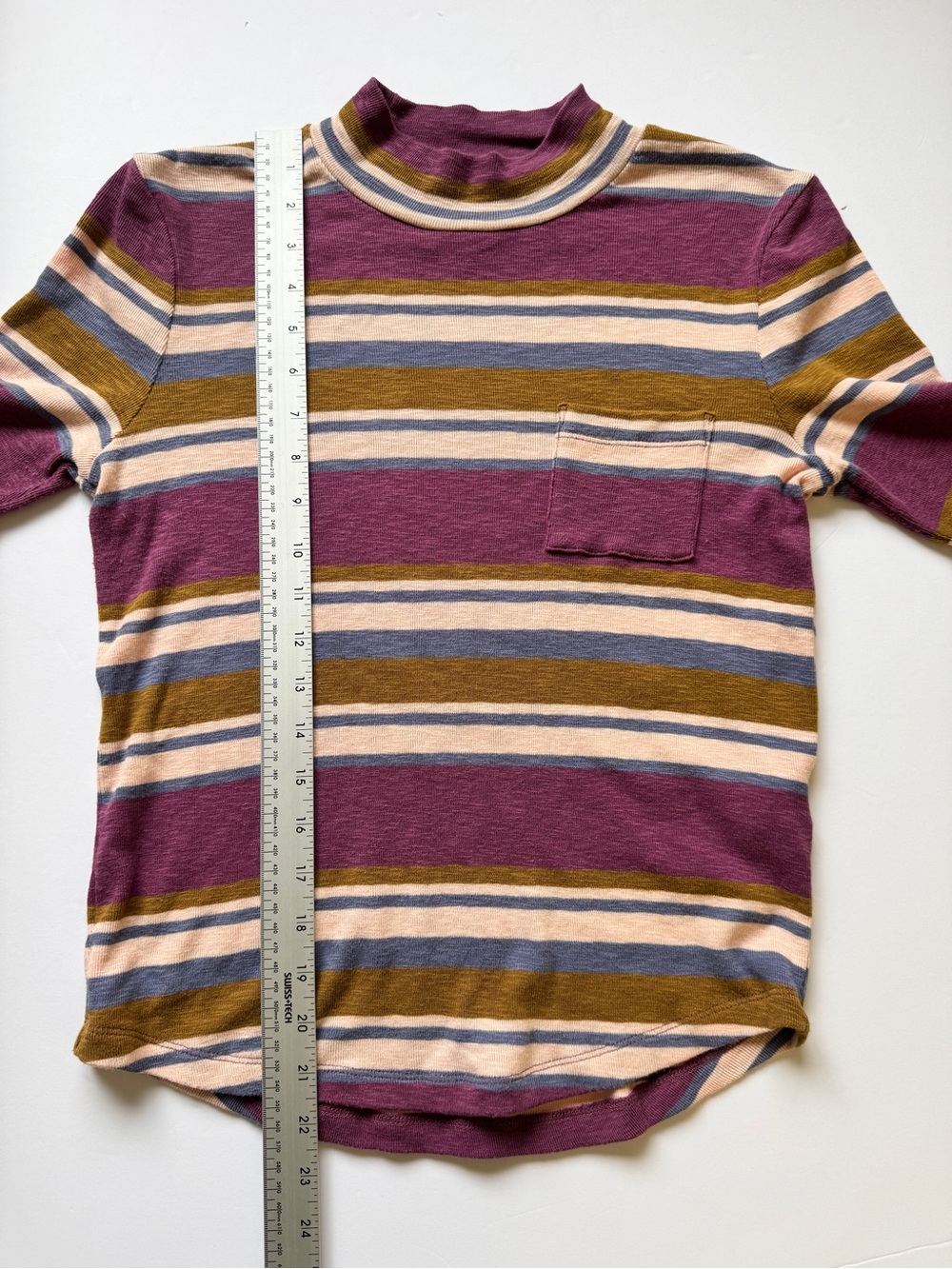 Madewell Mock Neck Shirt Tail Tee in Stripe Short Sleeve Knit Top Sz M - Picture 9 of 12